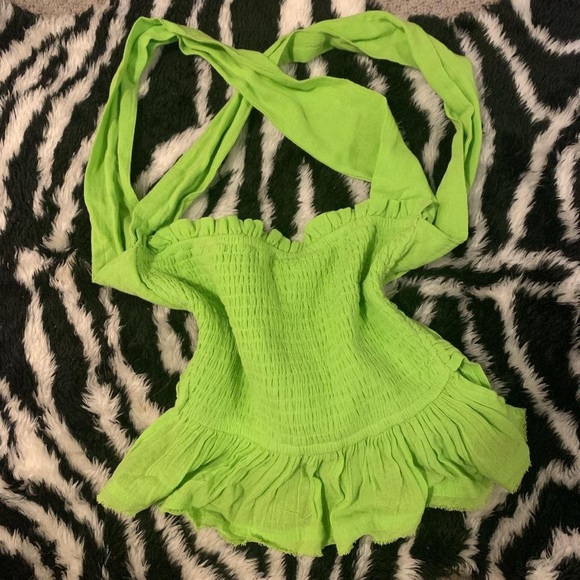 Free People Tops - Free People lime green smocked ruffle tie top 💚
